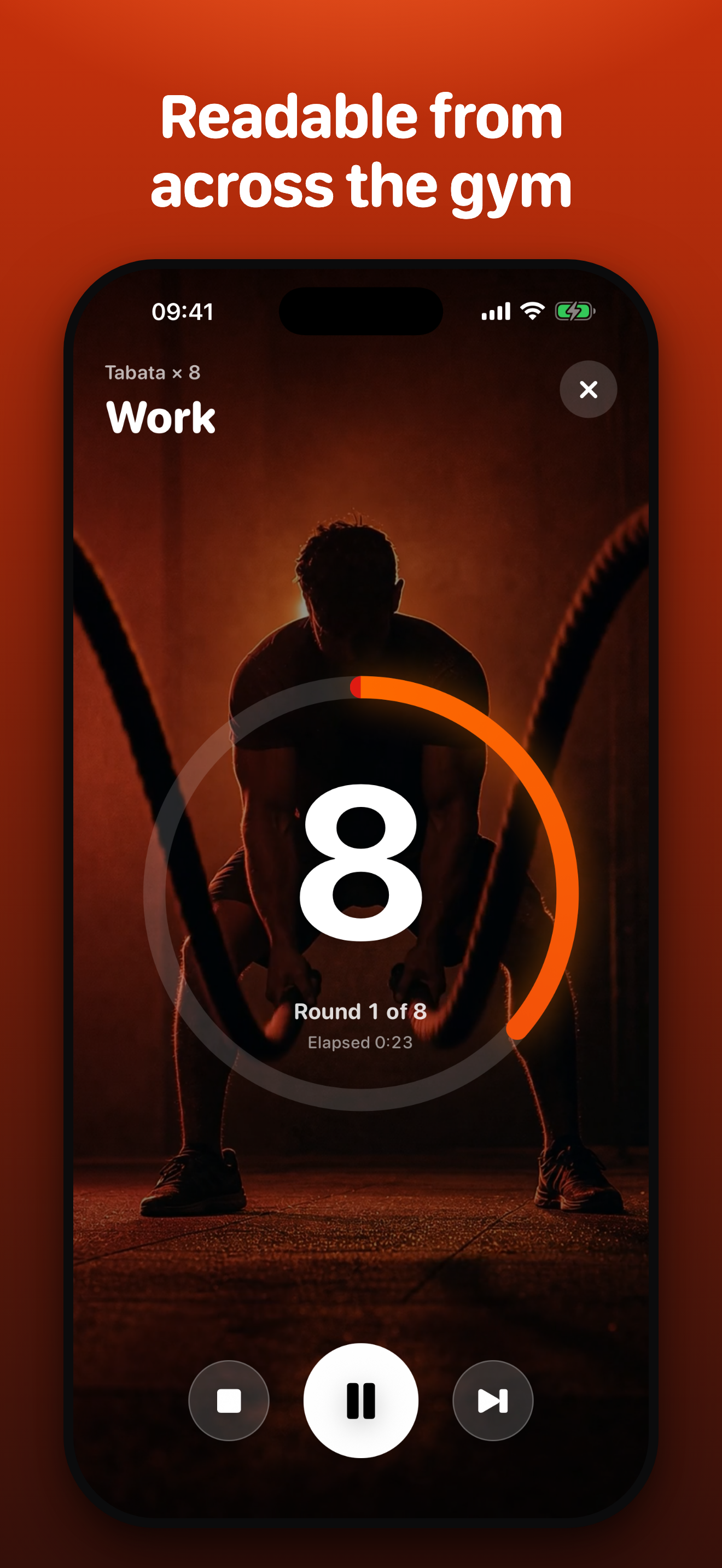 GiantGym work-phase timer, readable from across the gym