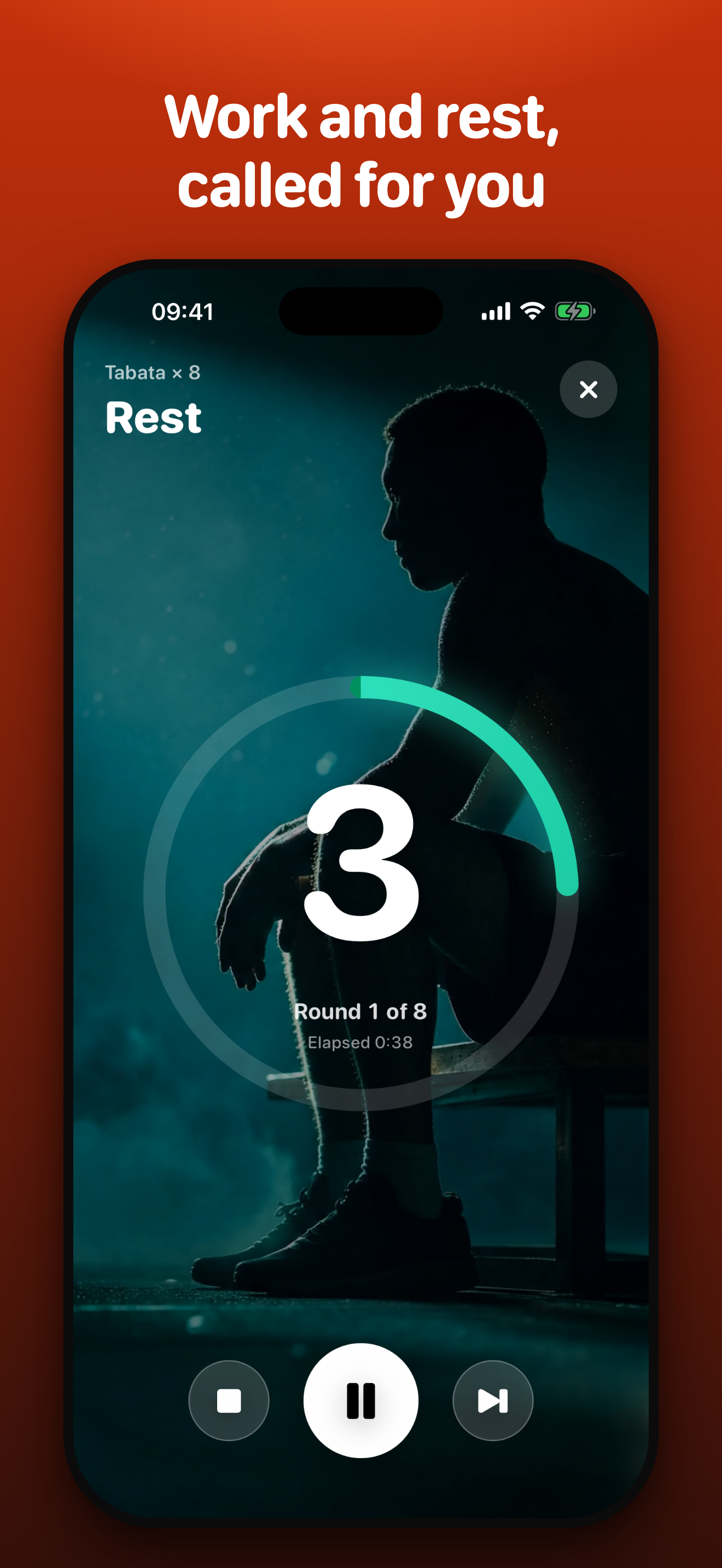 GiantGym rest-phase timer calling work and rest for you
